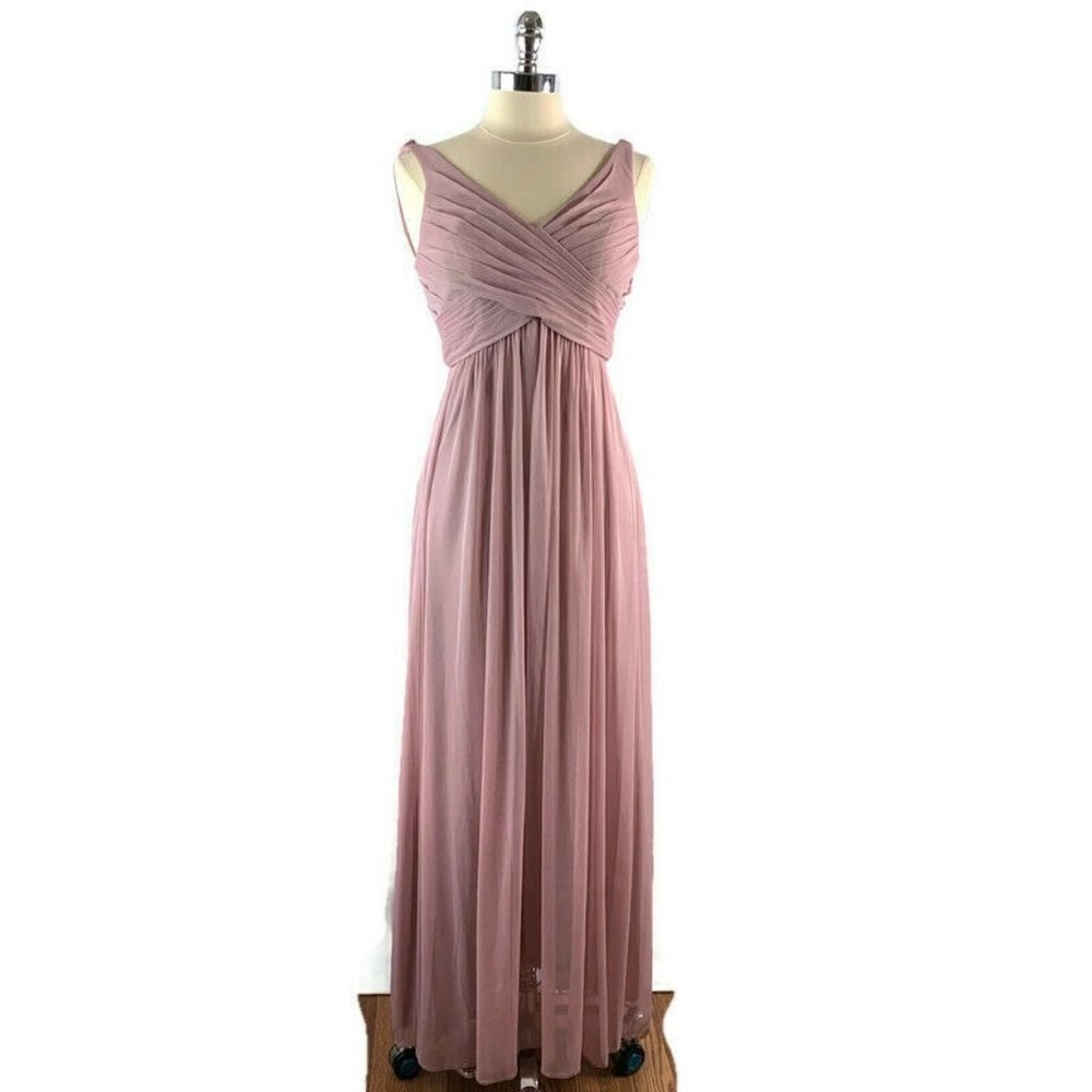 David's Bridal Womens Pink Gown Maxi Dress Sheer Draped Back Detail Sleeveless 6